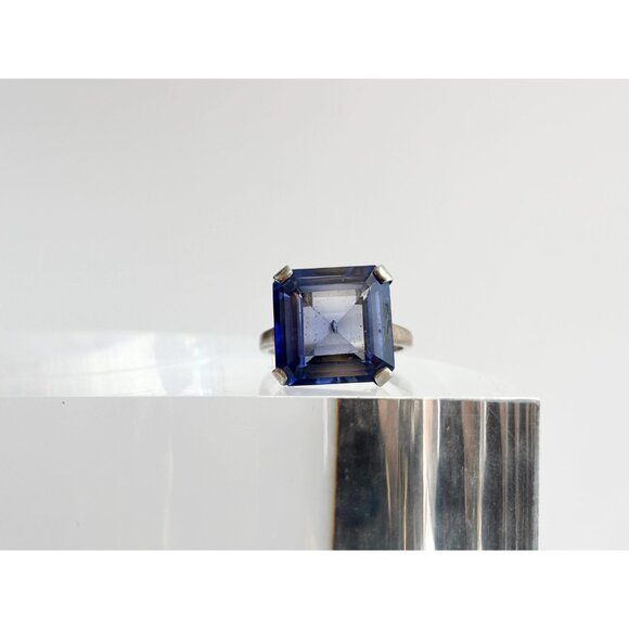 London Blue Topaz Princess Cut 925 Sterling Silver Vintage Ring - sz 6.5 - Picture 2 of 11
